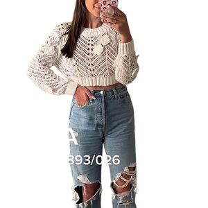 Zara White Crochet Knit Sweater